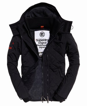 Superdry Quilted Hooded Polar SD-Windcheater Férfi Kabát Fekete/Sötét Szürke | FXTRD8093